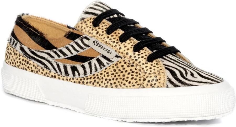 Superga Dames 2953 Cotu Animal Print Koeienleer Trainers (Bruin zwart wit)