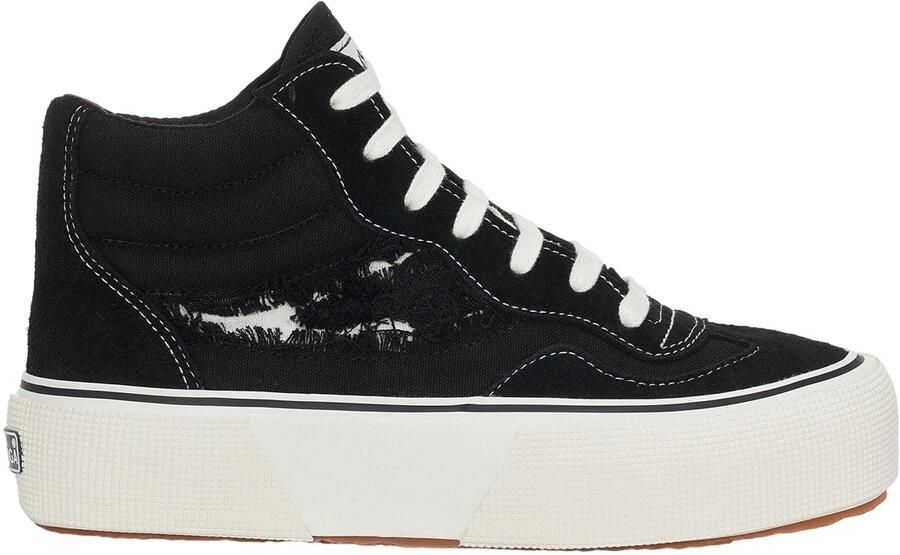 Superga Dames 3141 Revolley Swallowtail Ripped Mid Cut Trainers (Zwart Wit Avorio)