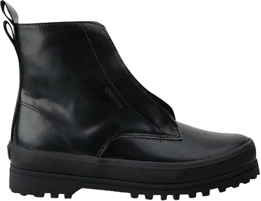 Superga Dames 3342 Alpina Box Calf Leather Zip Enkellaarsjes (Totaal Zwart)