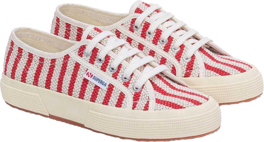 Superga Dames Gestreepte Platte Trainers (Rood Uitwit)