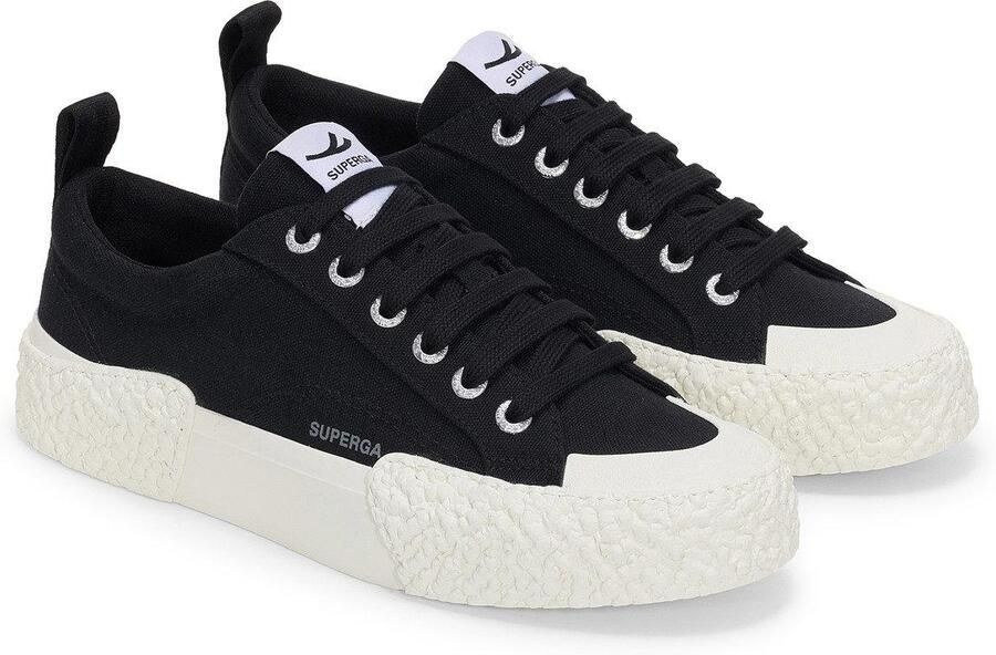 Superga Unisex 2660 Stripe Big Bumpers Trainers voor volwassenen (Zwart Off Wit)
