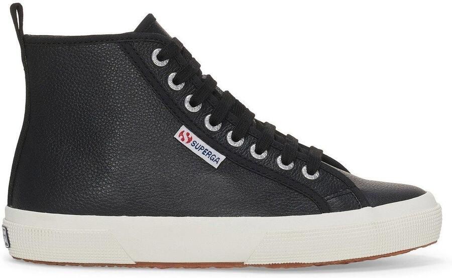 Superga Unisex 2750 Tumbled Leather Mid Cut Trainers voor volwassenen (Zwart Wit)