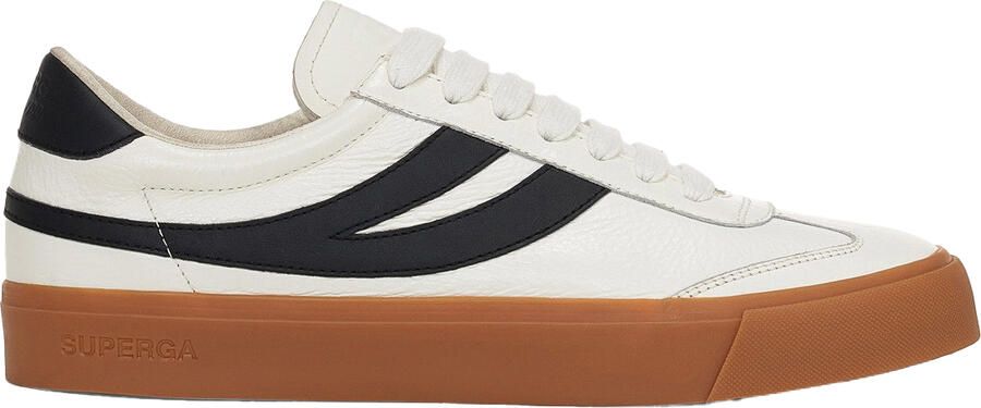 Superga Unisex 4834 Club S Swallow Contrast Detail Vegan Leather Trainers voor volwassenen (Wit Zwart Gum)