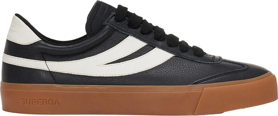 Superga Unisex 4834 Club S Swallow Contrast Detail Vegan Leather Trainers voor volwassenen (Zwart Gum)