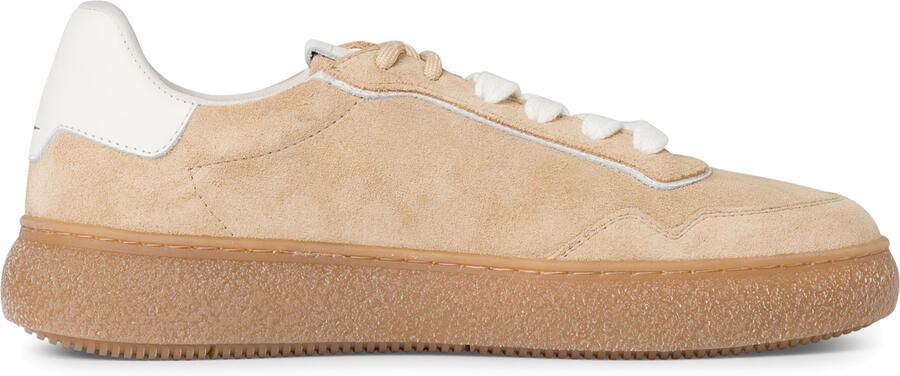 Tamaris Dames Beige Wit Leren Fashion Gestreepte Veterschoenen