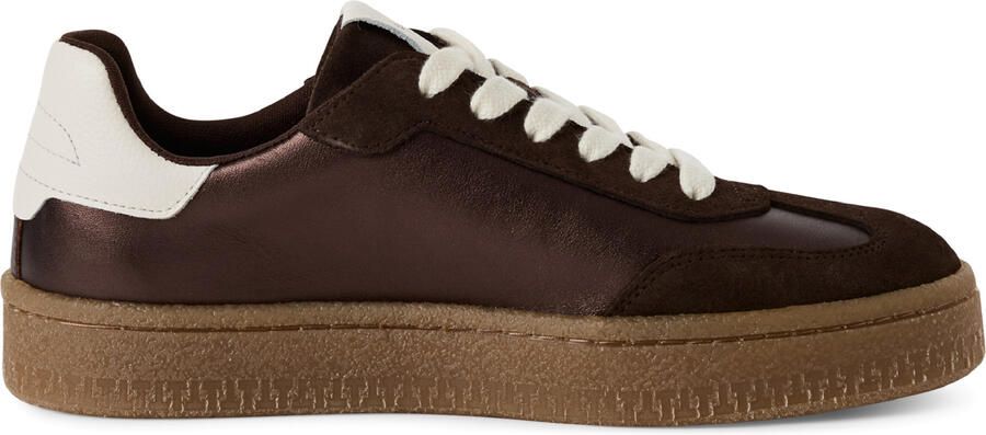 Tamaris Dames Bruin Wit Suède Mode Veterschoenen