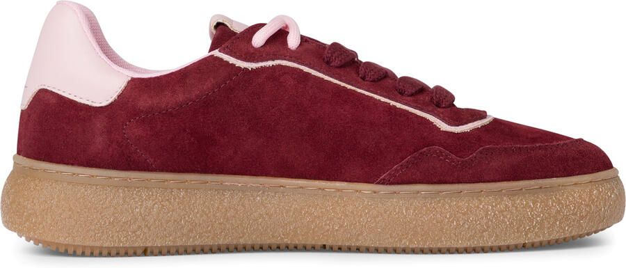 Tamaris Dames Merlot Burgundy Rode Leren Fashion Stripe Veterschoenen