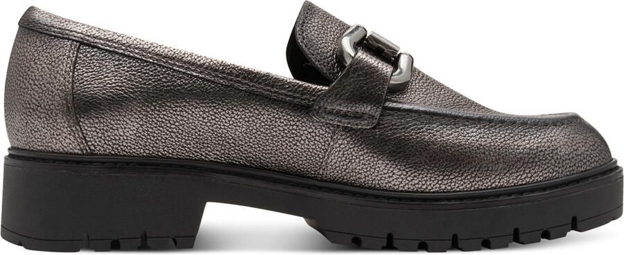 Tamaris Dames Pewter Zilveren Leren Loafers Slip-On Platform Schoenen