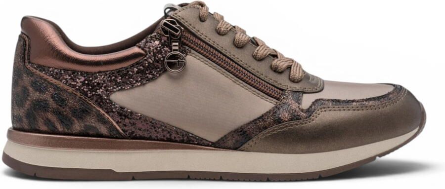 Tamaris Dames Taupe Nep Leren Mode Veterschoenen 23613-46