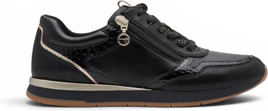 Tamaris Dames Zwarte Nepleer Mode Veterschoenen 23613-46