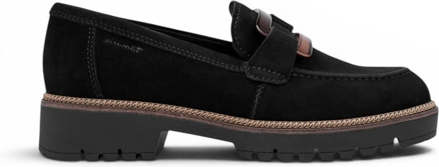 Tamaris dames zwarte suède leren loafer casual schoenen 24722-43