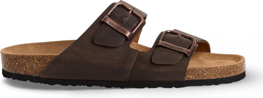 Tamaris herenslippers van bruin leer met instapzool en voetbed. - Foto 1