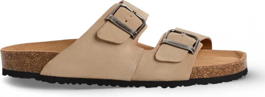 Tamaris herenslippers van zandbeige leer met instapzool.