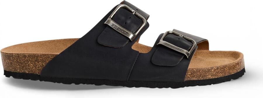 Tamaris herenslippers van zwart leer met instapzool en voetbed. - Foto 1