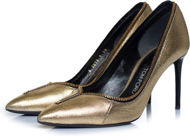 Tom Ford Pre-owned Tom Ford metallic pumps met ritssluiting van python in goud