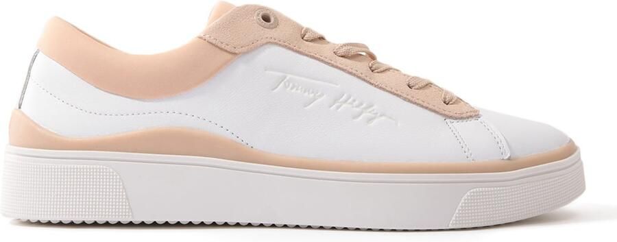 Tommy Hilfiger Dames Elevated Leather Cupsole Sneakers Wit & Roze