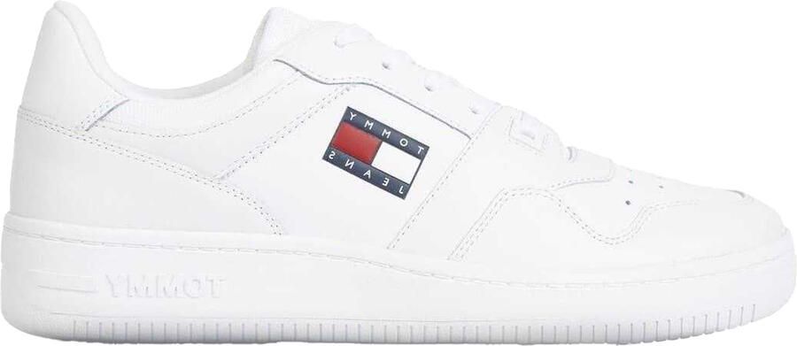 Tommy Jeans Heren Leren Basketball Cupsole Sneakers (Wit)