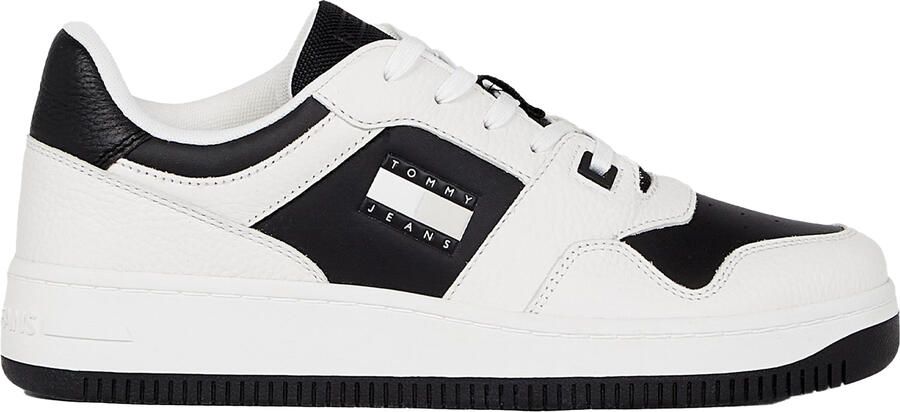 Tommy Jeans Heren Leren Basketball Cupsole Sneakers (Wit Zwart)