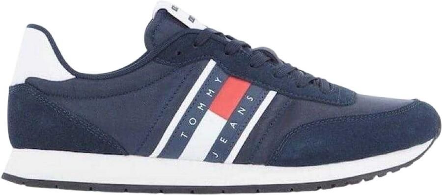 Tommy Jeans Heren TJM Classic hardloopschoenen van leer met vlaglogo (Marine Wit)