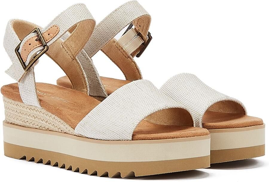 TOMS Diana Canvas Wedge Natuurlijk Dames Sandalen Wit