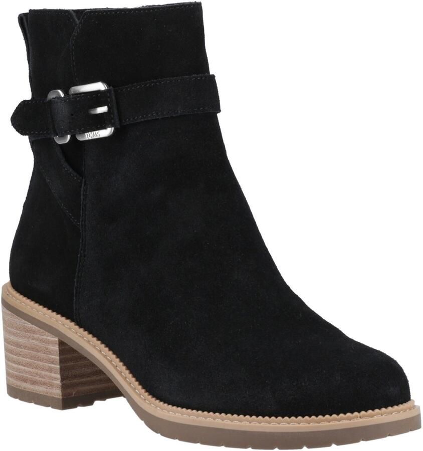 TOMS Hailey Buckle Lederen Zwarte Dames Enkellaarzen met Hak