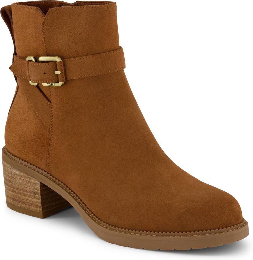 TOMS Hailey Buckle Leren Dames Enkellaarsjes Amberbruin met Hak