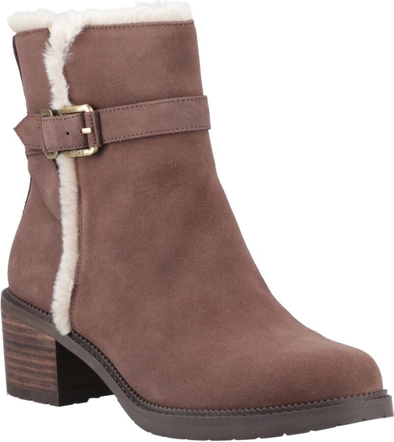 TOMS Hailey Buckle Leren Dames Enkellaarsjes in Eikenbruin met Hakken