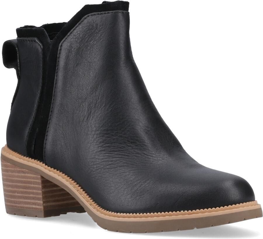 TOMS Hailey Leren Zwarte Enkellaarzen Met Hak Voor Dames
