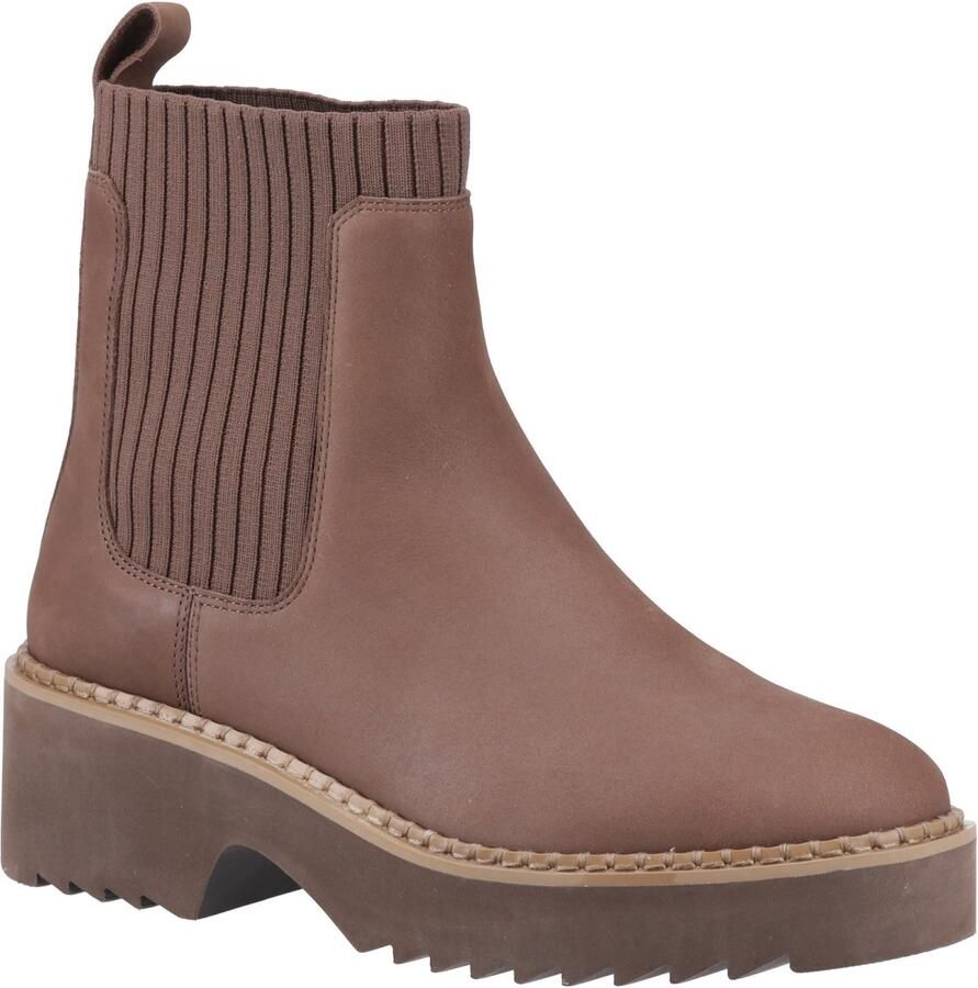 TOMS Millie Leren Dames Enkellaarsjes in Eiken Bruin met Hak