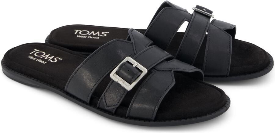 TOMS Sol Mule Leer Dames Zwarte Sandalen