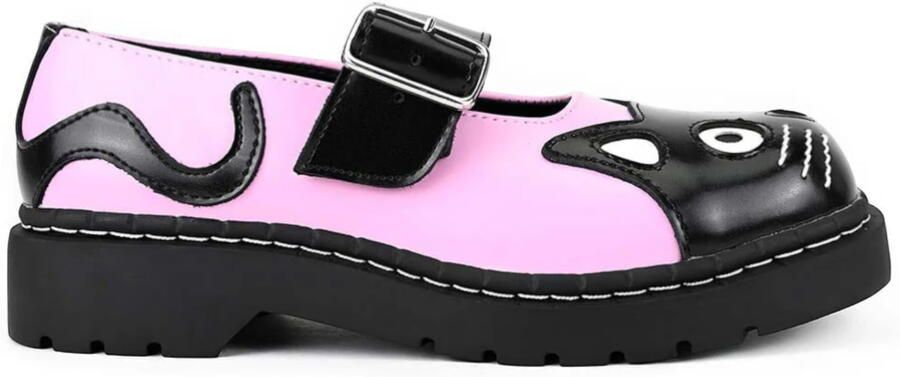 T.U.K. Shoes TUK Dames Mary Jane Kitty Roze Zwarte Leren Platform Goth Schoenen T2344