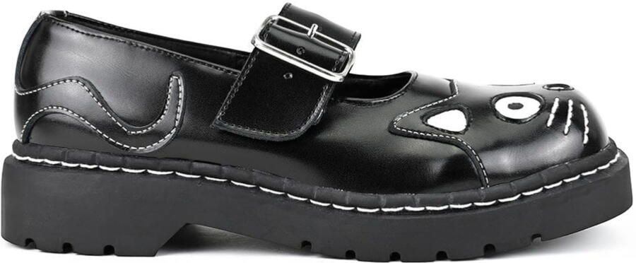 T.U.K. Shoes TUK Dames Mary Jane Kitty Zwarte Leren Platform Goth Schoenen T2025