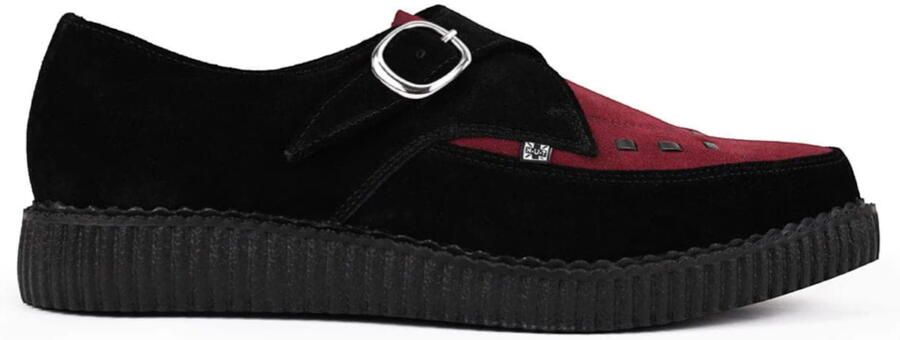 T.U.K. Shoes TUK Pointed Creeper Black Burgundy Suede Monk Buckle Platform Shoes A9592