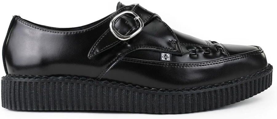 T.U.K. Shoes TUK Pointed Creeper Black Leather Monk Buckle Platform Shoes A8520