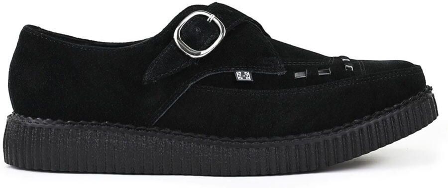 T.U.K. Shoes TUK Pointed Creeper Black Suede Monk Buckle Platform Shoes A8139