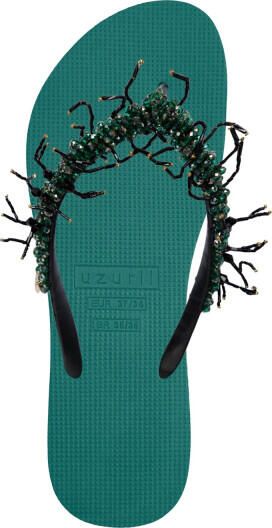 Uzurii Bahia zwarte teenslippers bosgroen