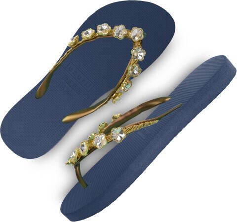 Uzurii Chrystal flower marineblauw dames slippers maat