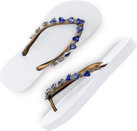 Uzurii Hartvormige blauwe teenslippers wit