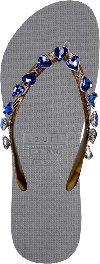 Uzurii Hartvormige blauwe teenslippers zilver