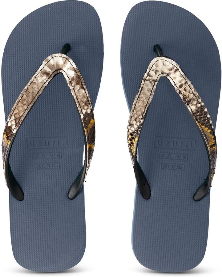 Uzurii Python Taupe Flip Flop Marineblauw