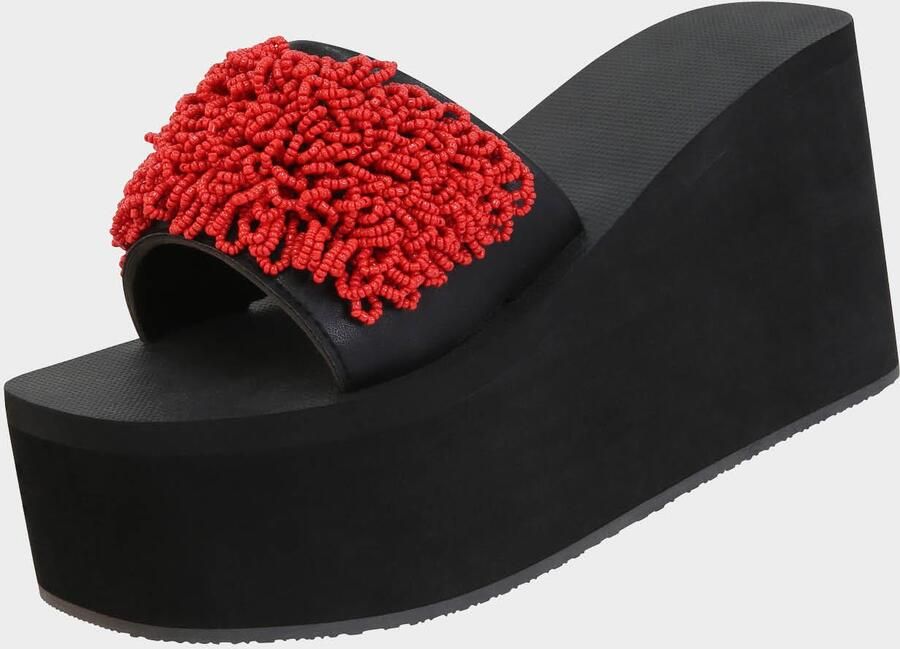 Uzurii Rode koraalkleurige teenslipper zwart