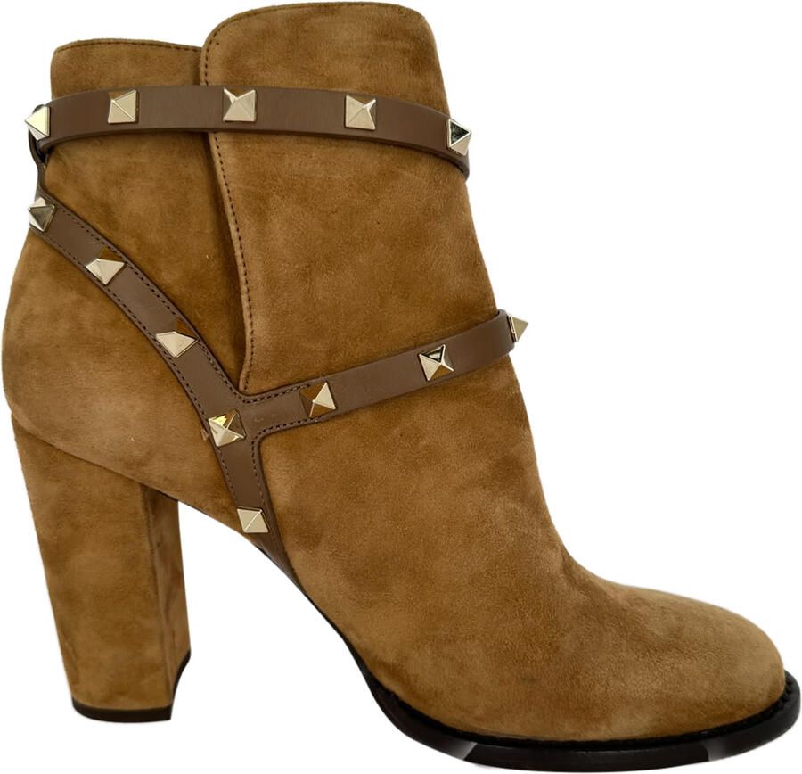 Valentino Garavani Pre-owned Valentino Garavani Rockstud Enkellaarsjes met hak van bruin suède