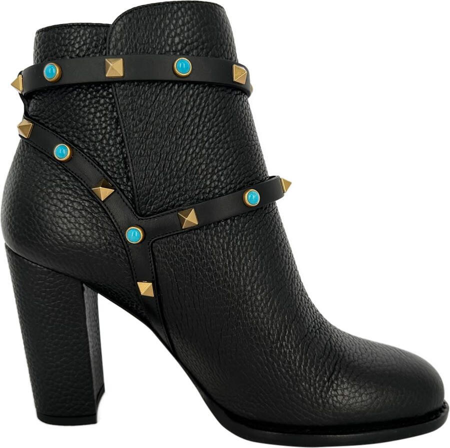 Valentino Garavani Pre-owned Valentino Garavani Rockstud enkellaarsjes met hak van zwart kalfsleer
