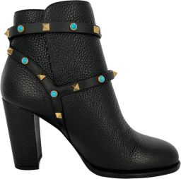 Valentino Garavani Pre-owned Valentino Garavani Rockstud enkellaarsjes met hak van zwart kalfsleer