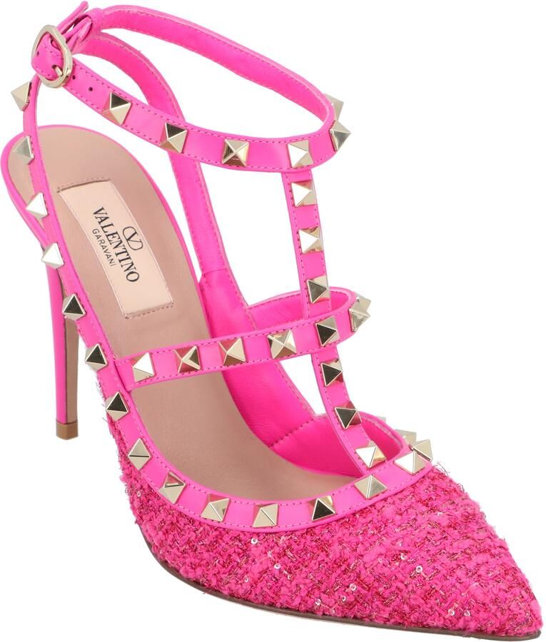 Valentino Garavani Valentino Caged 100 Tweed & Leren Pump Roze
