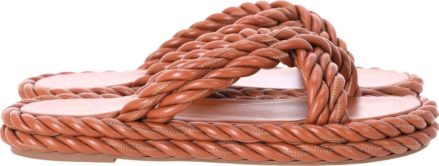 Valentino Pre-owned Valentino De Touw Gedraaide Band Sandalen in Bruin Leren