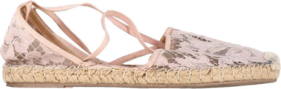 Valentino Pre-owned Valentino Garavani Bloemenkant Zelfstrik Espadrilles in Roze Polyester