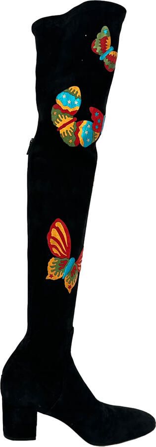 Valentino Pre-owned Valentino Garavani Butterfly overknee laarzen in zwart suède