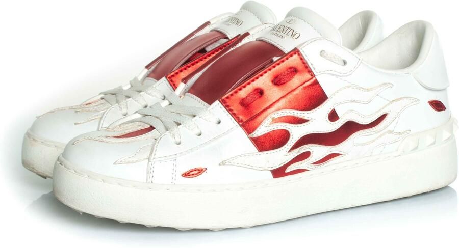 Valentino Pre-owned Valentino Garavani Calfskin flame rockstud open sneakers