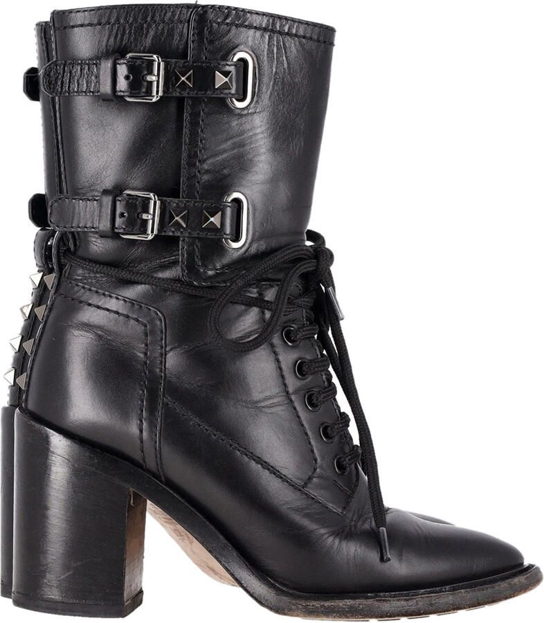Valentino Pre-owned Valentino Garavani Rockstud Dubbelgesp Hakken in Zwart Leer